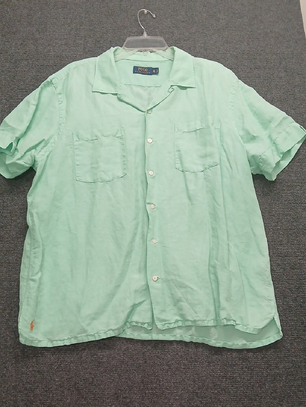 Polo by Ralph Lauren Mint Green Silk/Linen Short-Sleeve Shirt Mens Sz XL